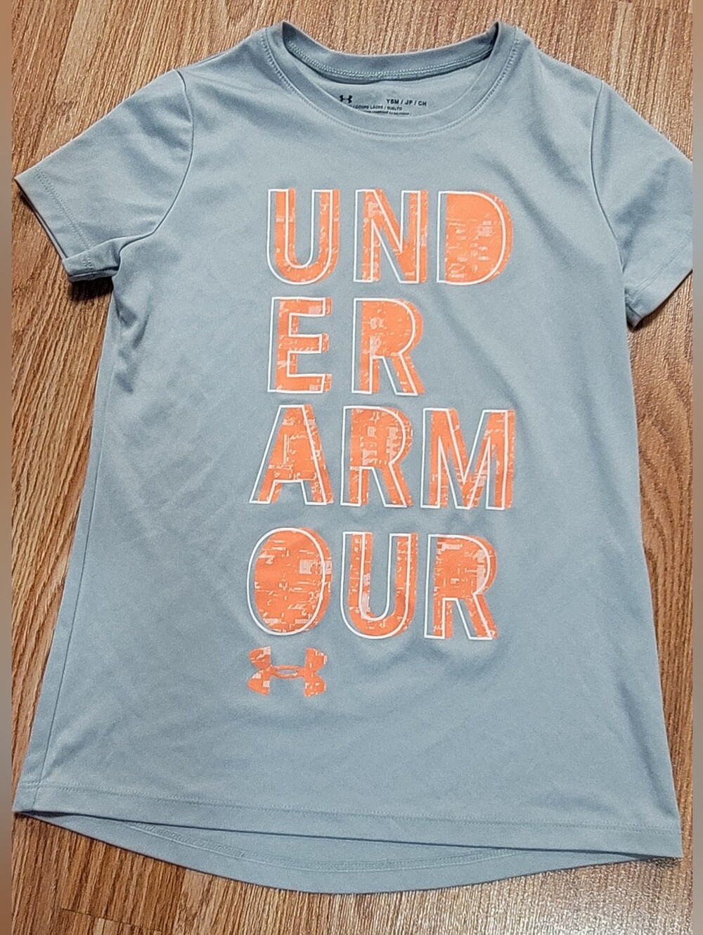 Under Armour Gray Tee with Orange Logo Letters Size Kids Small